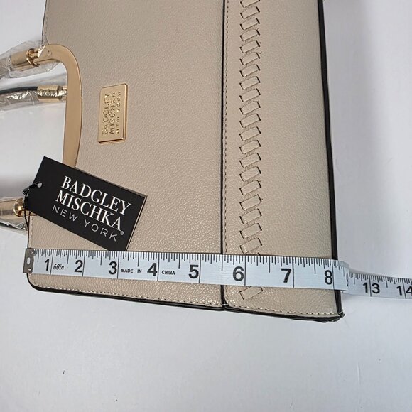 Badgley Mischka New York Top Handle Satchel Cream Gold Frame Structured Handbag - Picture 8 of 11